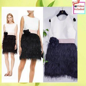 $1,098 NWT Kate Spade Black Cream Feather Dress 8